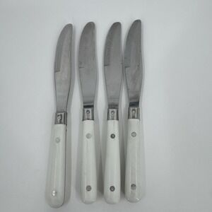 WF Mardi Gras Knives Stainless Riveted Handles White Lot 4 Flatware